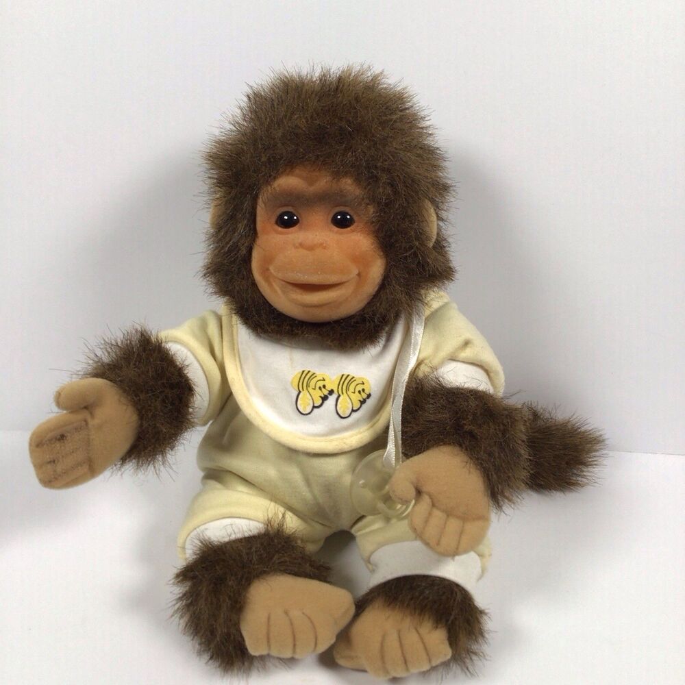 Vintage Hosung Joey Baby Chimp Plush Yellow Pajamas Pacifier 1994 No Hat Stains